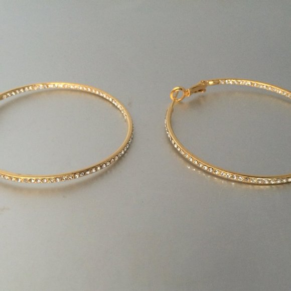 Artisan Modernist Medium Hoop Earrings Gold with Pave CZs - Picture 1 of 2